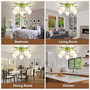 DIGLED Flower Ceiling Fan with Light: 23.6 Inch Green Flower